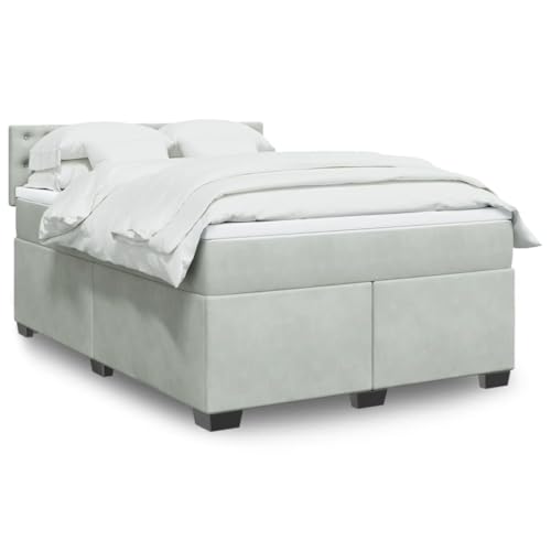 Massbinet Boxspringbett mit Matratze Moderen Polsterbett Bettkasten Lattenrost & Kopfteil Bett Bettgestell Jugendbett Einzelbett Hellgrau 140x190 cm Samt von Massbinet
