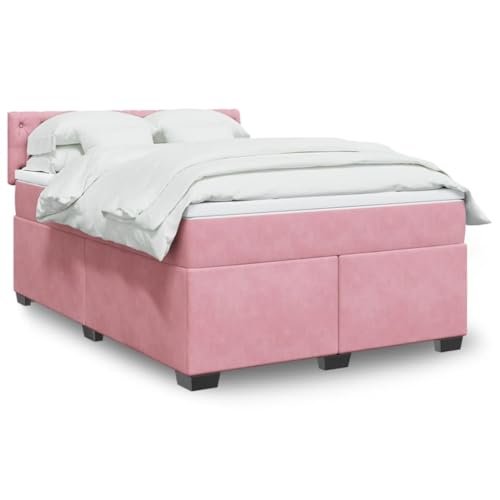 Massbinet Boxspringbett mit Matratze Moderen Stilvoll Doppelbett Polsterbett Bettgestell für Schlafzimmer Rosa 140x190 cm Samt von Massbinet