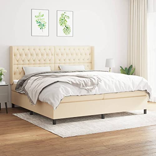 Massbinet Boxspringbett mit Matratze Moderne Modisch Polsterbett Bett Bettrahmen Lattenrost Bettgestell Hotelbett Schlafzimmerbett Creme 200x200 cm Stoff von Massbinet