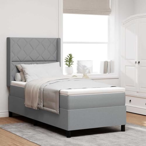 Massbinet Boxspringbett mit Matratze Moderne Polsterbett mit Fußteil und Topper Doppelbett Bett Betten Bettgestell für Schlafzimmer Hellgrau 90 x 200 cm Stoff Massbinet Boxspringbett mit Matratze Moderne Polsterbett mit Fußteil und Topper Doppelbett Bett Betten Bettgestell für Schlafzimmer Hellgrau 90 x 200 cm Stoff von Massbinet