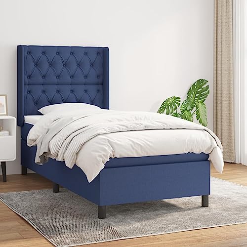 Massbinet Boxspringbett mit Matratze Modisch Doppelbett mit Topper Polsterbett Freistehendes Bett Bettgestell für Schlafzimmer Blau 80x200 cm Stoff von Massbinet