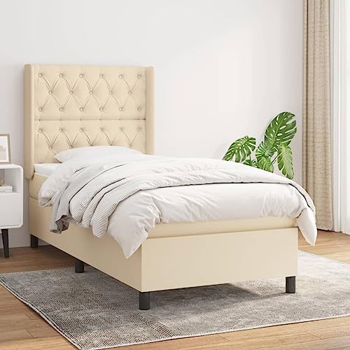 Massbinet Boxspringbett mit Matratze Modisch Doppelbett mit Topper Polsterbett Freistehendes Bett Bettgestell für Schlafzimmer Creme 80x200 cm Stoff von Massbinet