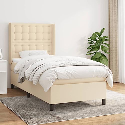 Massbinet Boxspringbett mit Matratze Modisch Doppelbett mit Topper Polsterbett Freistehendes Bett Bettgestell für Schlafzimmer Creme 90x200 cm Stoff Massbinet Boxspringbett mit Matratze Modisch Doppelbett mit Topper Polsterbett Freistehendes Bett Bettgestell für Schlafzimmer Creme 90x200 cm Stoff von Massbinet
