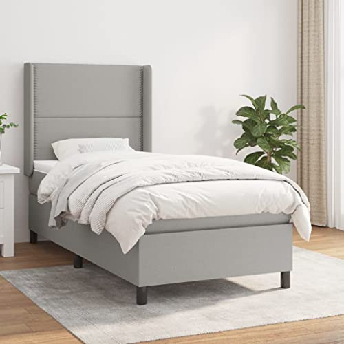 Massbinet Boxspringbett mit Matratze Modisch Doppelbett mit Topper Polsterbett Freistehendes Bett Bettgestell für Schlafzimmer Hellgrau 90x200 cm Stoff Massbinet Boxspringbett mit Matratze Modisch Doppelbett mit Topper Polsterbett Freistehendes Bett Bettgestell für Schlafzimmer Hellgrau 90x200 cm Stoff von Massbinet