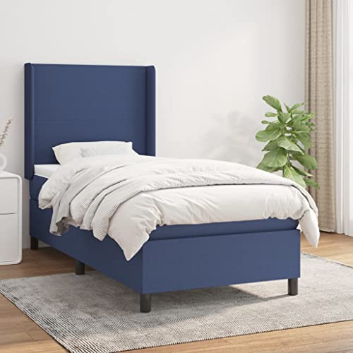Massbinet Boxspringbett mit Matratze Modisch Polsterbett Moderne Doppelbett und Großer Kopfteil Bettgestell mit Lattenrost Blau 100x200 cm Stoff Massbinet Boxspringbett mit Matratze Modisch Polsterbett Moderne Doppelbett und Großer Kopfteil Bettgestell mit Lattenrost Blau 100x200 cm Stoff von Massbinet