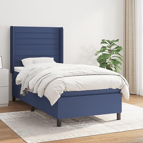 Massbinet Boxspringbett mit Matratze Modisch Polsterbett Moderne Doppelbett und Großer Kopfteil Bettgestell mit Lattenrost Blau 100x200 cm Stoff Massbinet Boxspringbett mit Matratze Modisch Polsterbett Moderne Doppelbett und Großer Kopfteil Bettgestell mit Lattenrost Blau 100x200 cm Stoff von Massbinet