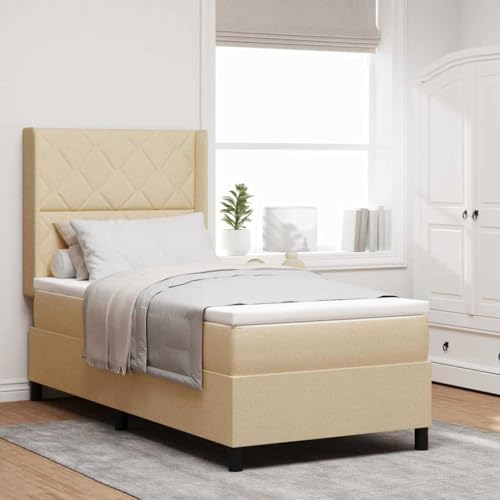 Massbinet Boxspringbett mit Matratze Modisch Polsterbett Moderne Doppelbett und Großer Kopfteil Bettgestell mit Lattenrost Creme 90 x 200 cm Stoff Massbinet Boxspringbett mit Matratze Modisch Polsterbett Moderne Doppelbett und Großer Kopfteil Bettgestell mit Lattenrost Creme 90 x 200 cm Stoff von Massbinet