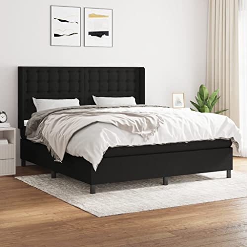 Massbinet Boxspringbett mit Matratze Modisch Polsterbett Moderne Doppelbett und Großer Kopfteil Bettgestell mit Lattenrost Schwarz 180x200 cm Stoff von Massbinet