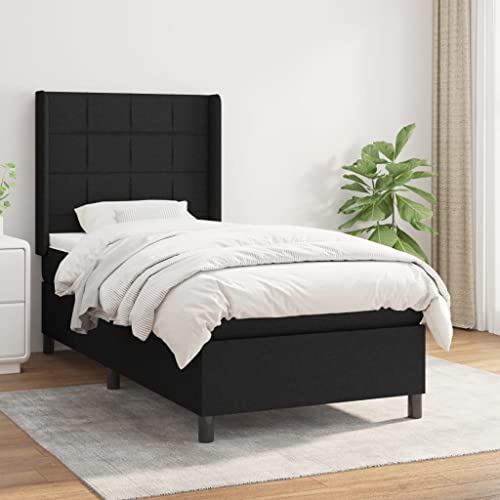 Massbinet Boxspringbett mit Matratze Modisch Polsterbett Moderne Doppelbett und Großer Kopfteil Bettgestell mit Lattenrost Schwarz 90x200 cm Stoff Massbinet Boxspringbett mit Matratze Modisch Polsterbett Moderne Doppelbett und Großer Kopfteil Bettgestell mit Lattenrost Schwarz 90x200 cm Stoff von Massbinet