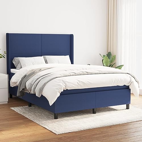 Massbinet Boxspringbett mit Matratze Modisch Polsterbett mit Matratzentopper Einzelbett Topper Federmatratze Bett für Schlafzimmer Blau 140x190 cm Stoff Massbinet Boxspringbett mit Matratze Modisch Polsterbett mit Matratzentopper Einzelbett Topper Federmatratze Bett für Schlafzimmer Blau 140x190 cm Stoff von Massbinet