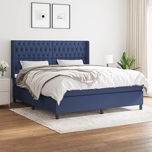 Massbinet Boxspringbett mit Matratze Modisch Polsterbett mit Matratzentopper Einzelbett Topper Federmatratze Bett für Schlafzimmer Blau 180x200 cm Stoff Massbinet Boxspringbett mit Matratze Modisch Polsterbett mit Matratzentopper Einzelbett Topper Federmatratze Bett für Schlafzimmer Blau 180x200 cm Stoff von Massbinet