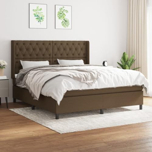 Massbinet Boxspringbett mit Matratze Modisch Polsterbett mit Matratzentopper Einzelbett Topper Federmatratze Bett für Schlafzimmer Dunkelbraun 160x200 cm Stoff von Massbinet
