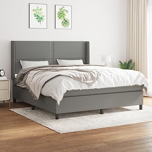 Massbinet Boxspringbett mit Matratze Modisch Polsterbett mit Matratzentopper Einzelbett Topper Federmatratze Bett für Schlafzimmer Dunkelgrau 180x200 cm Stoff Massbinet Boxspringbett mit Matratze Modisch Polsterbett mit Matratzentopper Einzelbett Topper Federmatratze Bett für Schlafzimmer Dunkelgrau 180x200 cm Stoff von Massbinet