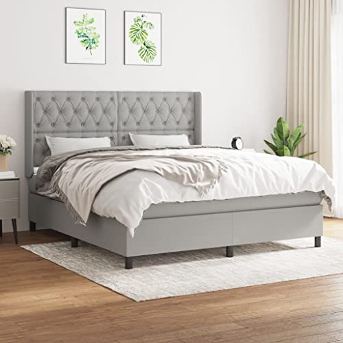 Massbinet Boxspringbett mit Matratze Modisch Polsterbett mit Matratzentopper Einzelbett Topper Federmatratze Bett für Schlafzimmer Hellgrau 160x200 cm Stoff Massbinet Boxspringbett mit Matratze Modisch Polsterbett mit Matratzentopper Einzelbett Topper Federmatratze Bett für Schlafzimmer Hellgrau 160x200 cm Stoff von Massbinet