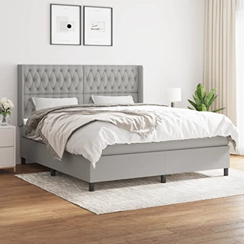 Massbinet Boxspringbett mit Matratze Modisch Polsterbett mit Matratzentopper Einzelbett Topper Federmatratze Bett für Schlafzimmer Hellgrau 180x200 cm Stoff Massbinet Boxspringbett mit Matratze Modisch Polsterbett mit Matratzentopper Einzelbett Topper Federmatratze Bett für Schlafzimmer Hellgrau 180x200 cm Stoff von Massbinet