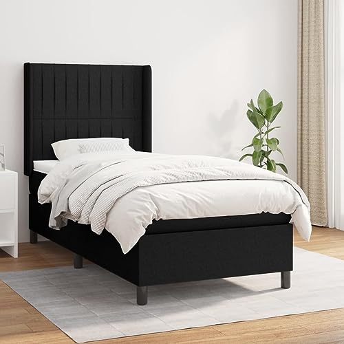 Massbinet Boxspringbett mit Matratze Modisch Polsterbett mit Matratzentopper Einzelbett Topper Federmatratze Bett für Schlafzimmer Schwarz 100x200 cm Stoff von Massbinet