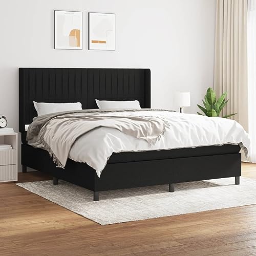 Massbinet Boxspringbett mit Matratze Modisch Polsterbett mit Matratzentopper Einzelbett Topper Federmatratze Bett für Schlafzimmer Schwarz 160x200 cm Stoff Massbinet Boxspringbett mit Matratze Modisch Polsterbett mit Matratzentopper Einzelbett Topper Federmatratze Bett für Schlafzimmer Schwarz 160x200 cm Stoff von Massbinet