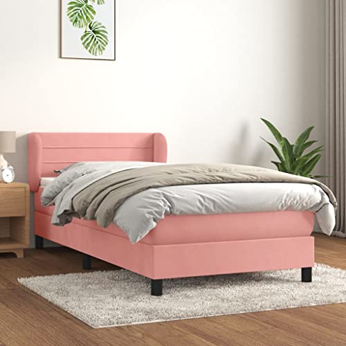 Massbinet Boxspringbett mit Matratze Rosa 100x200 cm Samt Polsterbett Doppelbett mit Höhenverstellbarem Kopfteil Jugendbett von Massbinet