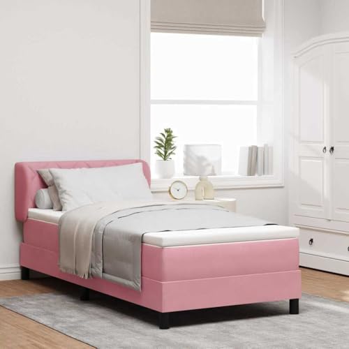 Massbinet Boxspringbett mit Matratze Rosa 100x200 cm Samt Polsterbett Doppelbett mit Höhenverstellbarem Kopfteil Jugendbett von Massbinet
