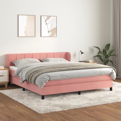 Massbinet Boxspringbett mit Matratze Rosa 160x200 cm Samt Polsterbett Doppelbett Stoffbett Bettgestell Gepolstertes von Massbinet