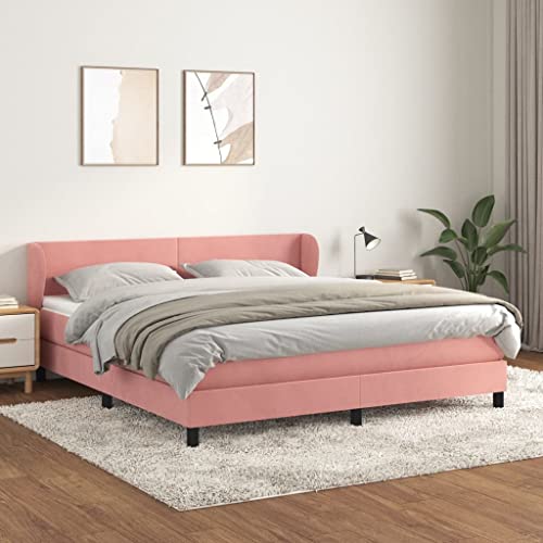 Massbinet Boxspringbett mit Matratze Rosa 160x200 cm Samt Polsterbett Doppelbett mit Höhenverstellbarem Kopfteil Jugendbett von Massbinet