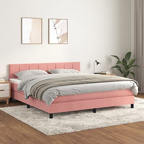 Massbinet Boxspringbett mit Matratze Rosa 180x200 cm Samt Hochwertige Matratzen Matratzen mit Sprungfedern von Massbinet