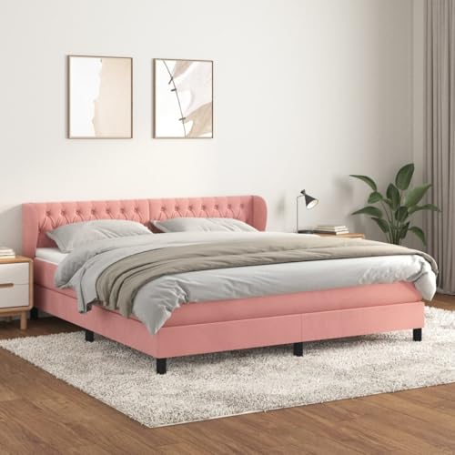 Massbinet Boxspringbett mit Matratze Rosa 180x200 cm Samt Polsterbett Doppelbett mit Höhenverstellbarem Kopfteil Jugendbett Massbinet Boxspringbett mit Matratze Rosa 180x200 cm Samt Polsterbett Doppelbett mit Höhenverstellbarem Kopfteil Jugendbett von Massbinet