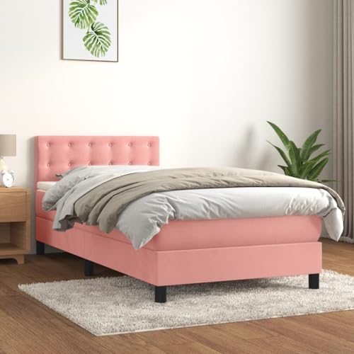 Massbinet Boxspringbett mit Matratze Rosa 80x200 cm Samt Hochwertige Matratzen Matratzen mit Sprungfedern von Massbinet