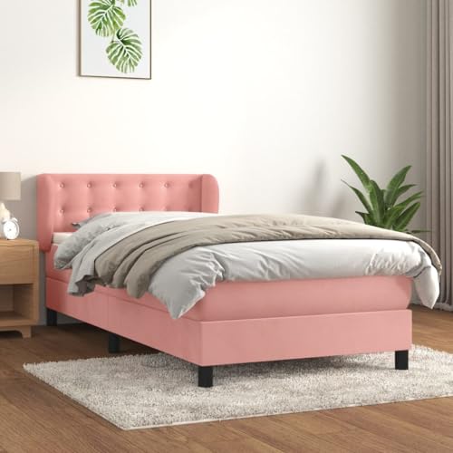 Massbinet Boxspringbett mit Matratze Rosa 80x200 cm Samt Polsterbett Doppelbett mit Höhenverstellbarem Kopfteil Jugendbett von Massbinet