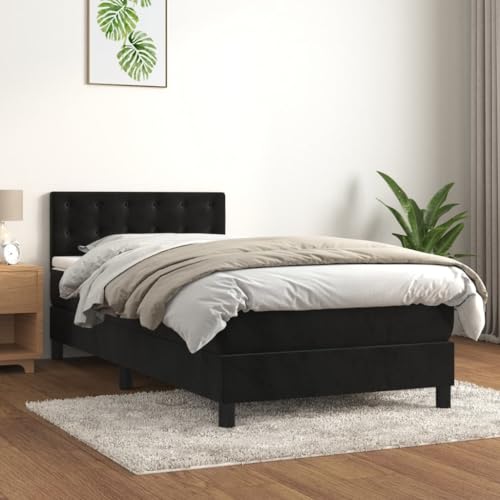 Massbinet Boxspringbett mit Matratze Schwarz 100x200 cm Samt Hochwertige Matratzen Matratzen mit Sprungfedern von Massbinet