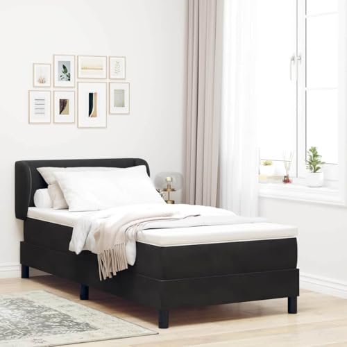 Massbinet Boxspringbett mit Matratze Schwarz 100x200 cm Samt Polsterbett Doppelbett mit Höhenverstellbarem Kopfteil Jugendbett von Massbinet