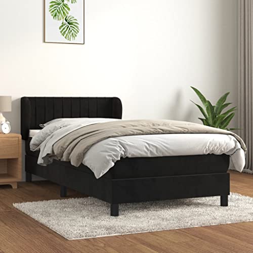 Massbinet Boxspringbett mit Matratze Schwarz 100x200 cm Samt Polsterbett Doppelbett mit Höhenverstellbarem Kopfteil Jugendbett von Massbinet