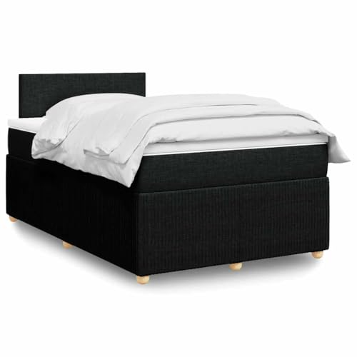 Massbinet Boxspringbett mit Matratze Schwarz 120x200 cm Stoff Doppelbettgestell Bettgestell mit Matratze Holzklbett Ladestation Verstellbares Gepolstertes Kopfteil von Massbinet
