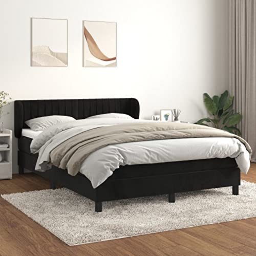 Massbinet Boxspringbett mit Matratze Schwarz 140x190 cm Samt Polsterbett Doppelbett mit Höhenverstellbarem Kopfteil Jugendbett Massbinet Boxspringbett mit Matratze Schwarz 140x190 cm Samt Polsterbett Doppelbett mit Höhenverstellbarem Kopfteil Jugendbett von Massbinet