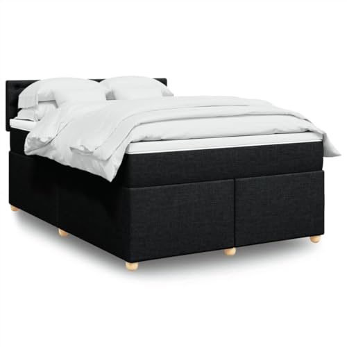 Massbinet Boxspringbett mit Matratze Schwarz 140x200 cm Stoff Komfort-Federbettrahmen mit Lattenrost Softness-Stoff von Massbinet