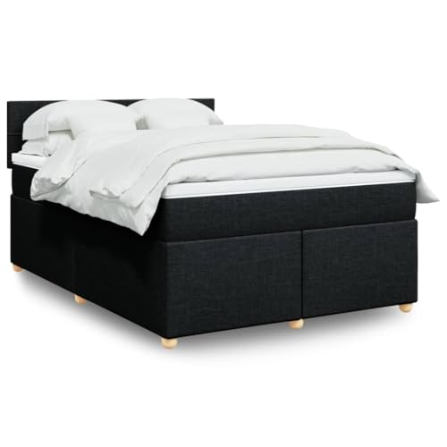 Massbinet Boxspringbett mit Matratze Schwarz 160x200 cm Komfort-Federbettrahmen mit Lattenrost Softness-Stoff von Massbinet