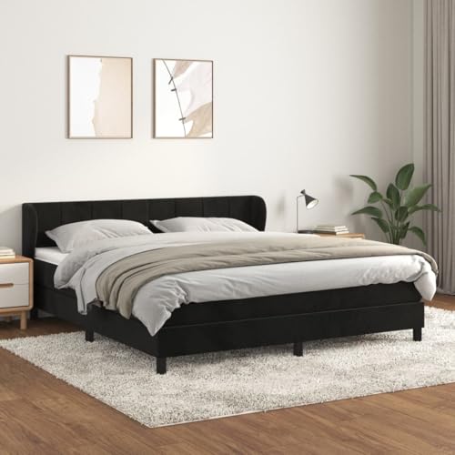 Massbinet Boxspringbett mit Matratze Schwarz 160x200 cm Samt Moderne Jugendbett Gepolstert für Schlafzimmer Gästezimmer von Massbinet