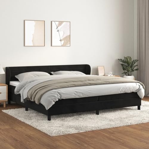 Massbinet Boxspringbett mit Matratze Schwarz 200x200 cm Samt Bett mit höhenverstellbarem Kopfteil Bettrahmen Lattenrost von Massbinet