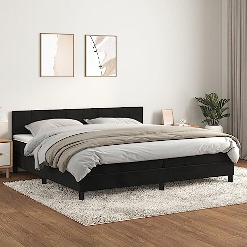 Massbinet Boxspringbett mit Matratze Schwarz 200x200 cm Samt Hochwertige Matratzen Matratzen mit Sprungfedern von Massbinet