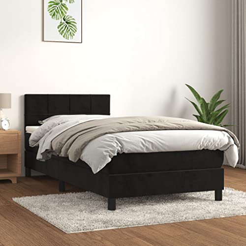 Massbinet Boxspringbett mit Matratze Schwarz 90x190 cm Samt Hochwertige Matratzen Matratzen mit Sprungfedern von Massbinet