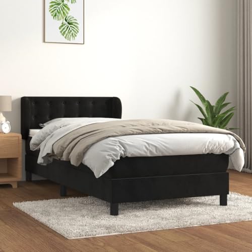 Massbinet Boxspringbett mit Matratze Schwarz 90x190 cm Samt Polsterbett Doppelbett mit Höhenverstellbarem Kopfteil Jugendbett Massbinet Boxspringbett mit Matratze Schwarz 90x190 cm Samt Polsterbett Doppelbett mit Höhenverstellbarem Kopfteil Jugendbett von Massbinet