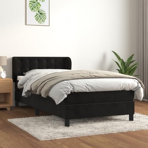 Massbinet Boxspringbett mit Matratze Schwarz 90x200 cm Samt Polsterbett Doppelbett mit Höhenverstellbarem Kopfteil Jugendbett von Massbinet