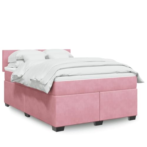Massbinet Boxspringbett mit Matratze Stilvoll Polsterbett Doppelbett Kopfteil Moderen Bettgestell mit Lattenrost Rosa 140x190 cm Samt von Massbinet