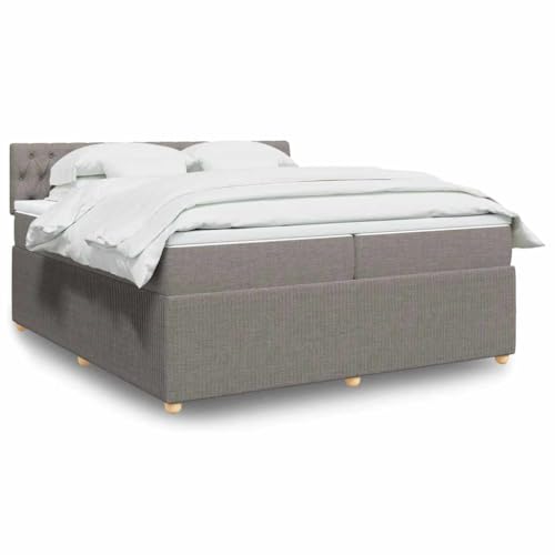 Massbinet Boxspringbett mit Matratze Taupe 200x200 cm Stoff Doppelbettgestell Bettgestell mit Matratze Holzklbett Ladestation Verstellbares Gepolstertes Kopfteil von Massbinet