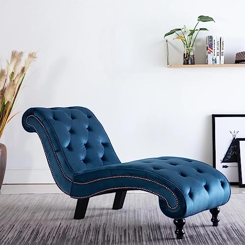 Massbinet Chaiselongue Schlafsofa Relaxsessel Blau Samt 145 x 52 x 77 cm von Massbinet