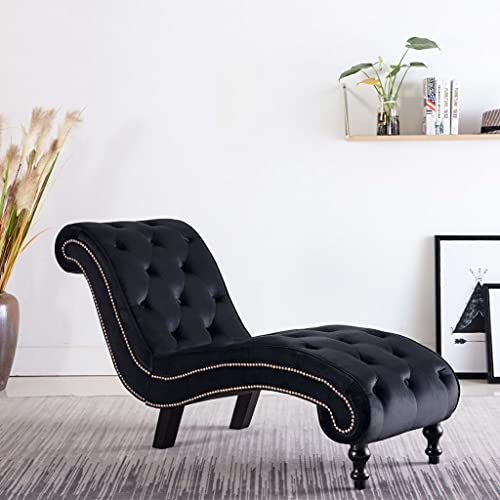 Massbinet Chaiselongue Schlafsofa Relaxsessel Schwarz Samt 145 x 52 x 77 cm von Massbinet