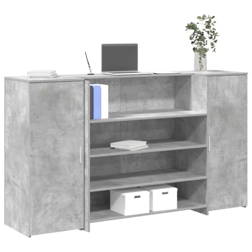 Massbinet Computertisch Schreibtisch mit Schranktüren Empfangstheke Betongrau 180x50x103,5 cm Holzwerkstoff von Massbinet