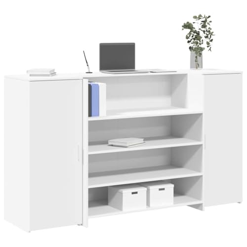Massbinet Computertisch Schreibtisch mit Schranktüren Empfangstheke Weiß 180x50x103,5 cm Holzwerkstoff von Massbinet
