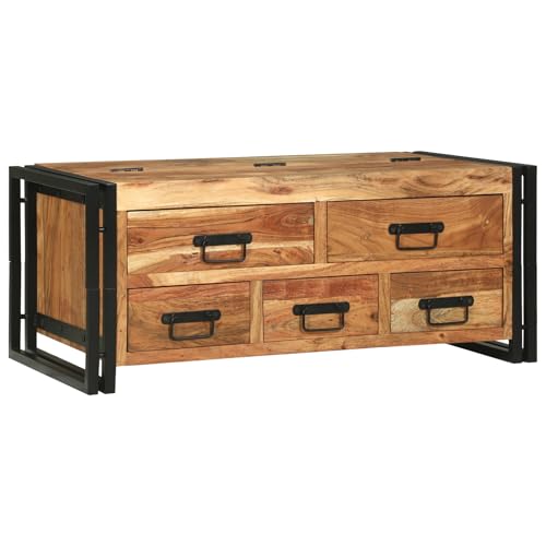 Massbinet Couchtisch 90x50x38 cm aus echtem Akazienholz Couch-Tisch im Landhausstil mit Stauraum von Massbinet