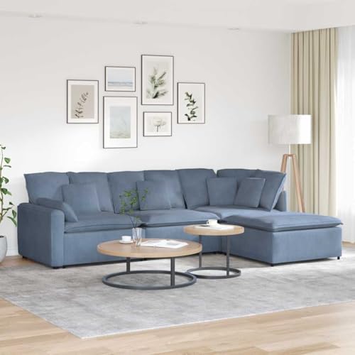 Massbinet Ecksofa L mit Schlaffunktion Cord Stoff L-Form Couch Polstersofa Schlafsofa Sofagarnitur Ottomane Universal Modulares Sofa mit Fußhocker Blau von Massbinet